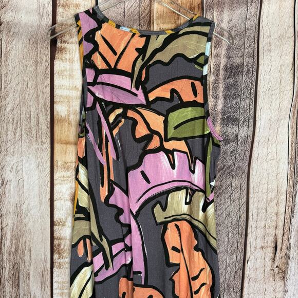 Soft Surroundings Jolyn Dress Maxi Tropical Multi Leaf Nature Medium Sleeveless - Picture 5 of 8